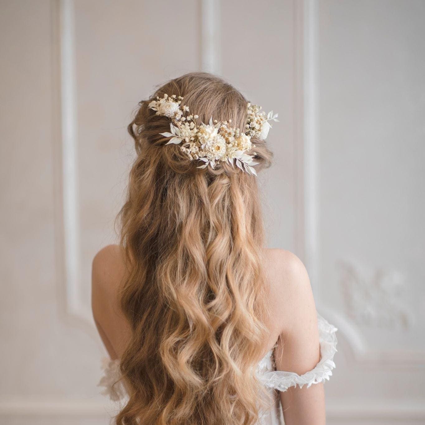 Couronne Florale Cheveux Mariage Ivoire – Élégant Accessoire
