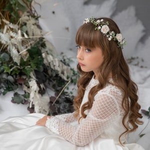 First holy communion flower crown White roses hair wreath Wedding accessories Communion hair accessories Flower headpiece for girl Magaela image 9