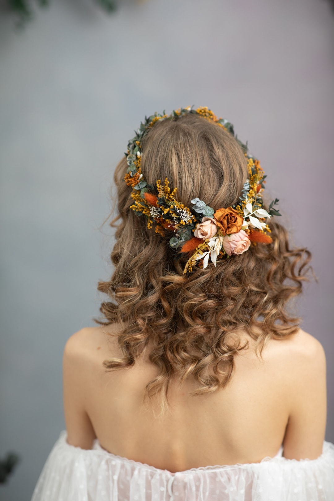 Boho Wedding Headpiece Bohemian Flower Crown Terraccota Wedding Hair