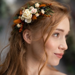 Burnt orange flower hair comb Terracotta wedding headpiece Bunny tails and roses hair comb Autumn flower hair comb Magaela Fall accessories image 3