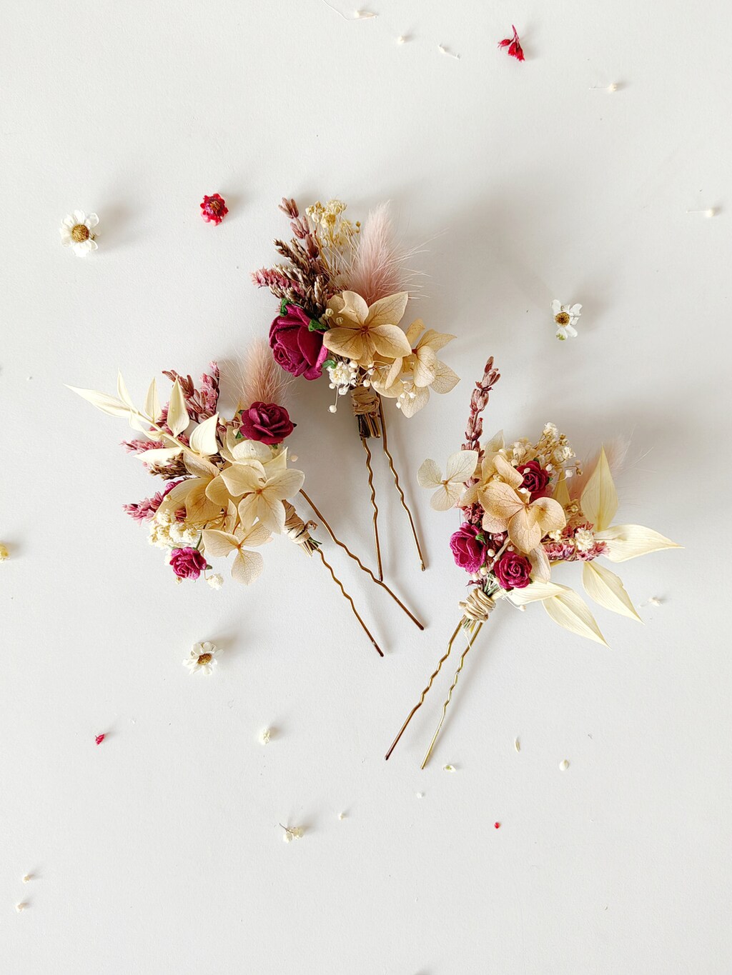 4 Forcine Per Capelli A Forma Di Rosa - Rosso Vinaccia - Accessorio Da Sposa E Per Feste