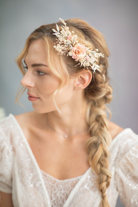 Rustic Blush Flower Hair Comb: Bridal Headpiece, Wedding Jewelry