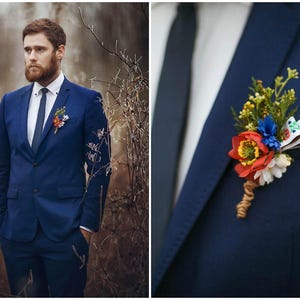 Folk flower boutonniere Wedding boutonniere Accessories for groom Romantic boutonniere Handmade groom&#39;s boutonniere Wedding accessories