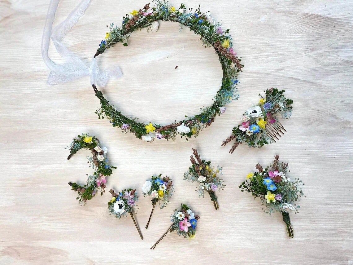 Meadow Anemone Flower Crown: Wedding Wildflower Hair Wreath