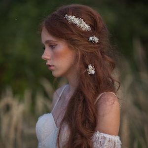 Ensemble de cheveux de fleurs séchées Épingles à cheveux séchées ivoire Épingles à cheveux beiges Mini rose Peigne de mariée naturel Accessoires pour cheveux Coiffure de mariée romantique Magaela image 2