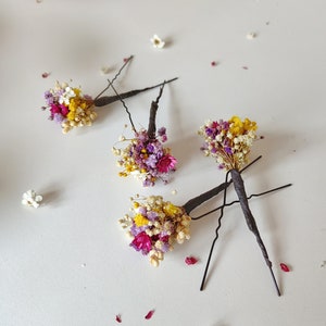 Summer dried flower hairpins Magenta violet yellow hairpins Preserved flowers Bridal hair accessories Natural preserved hairpins Magaela image 4