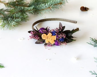 Purple Christmas headband with gingerbread Christmas party Xmas headband Winter flower hairband Magaela Christmas present Gift for daughter