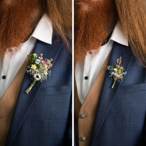 Small/Large meadow flower boutonniere Groom&#39;s corsage Wedding accessories Wildflowers buttonhole Corsage for groomsmen Anemone Magaela