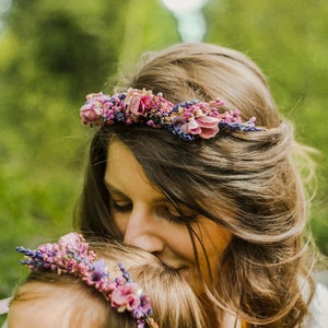 Pink and purple flower hair crowns Set of matching crowns Mummy and me Wedding accessories Children photo props flower girl headpiece image 2