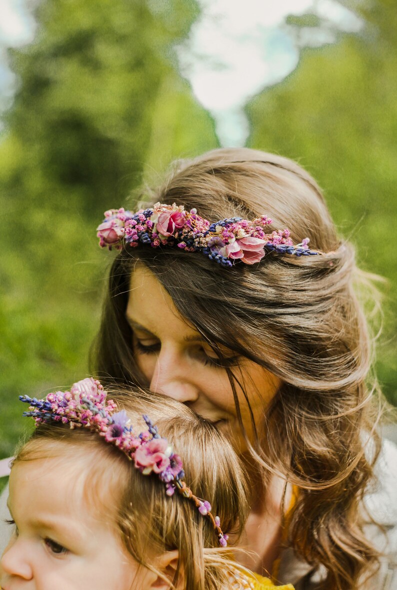 Pink and purple flower hair crowns Set of matching crowns Mummy and me Wedding accessories Children photo props flower girl headpiece image 2