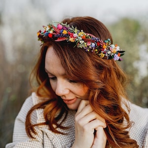 Colourful wedding hair crown Bridal meadow headpiece Flower crown for bride Preserved long lasting crown Wildflowers wedding Autumn Magaela