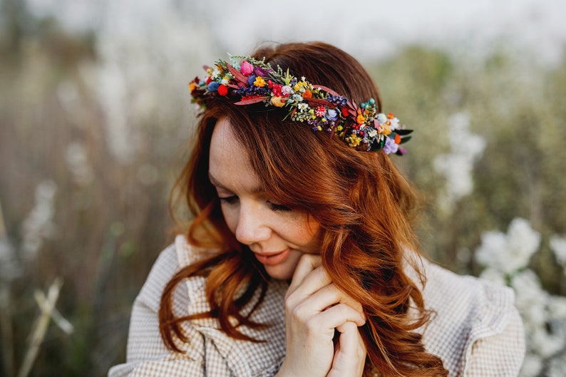 Colourful wedding hair crown Bridal meadow headpiece Flower crown for bride Preserved long lasting crown Wildflowers wedding Autumn Magaela Hair wreath