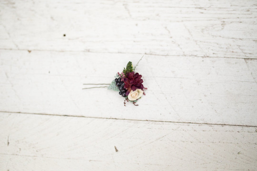 Floral Rustic Pin Boho Burgundy Flower Hair Pin: Rustic Floral Headpiece - Etsy
