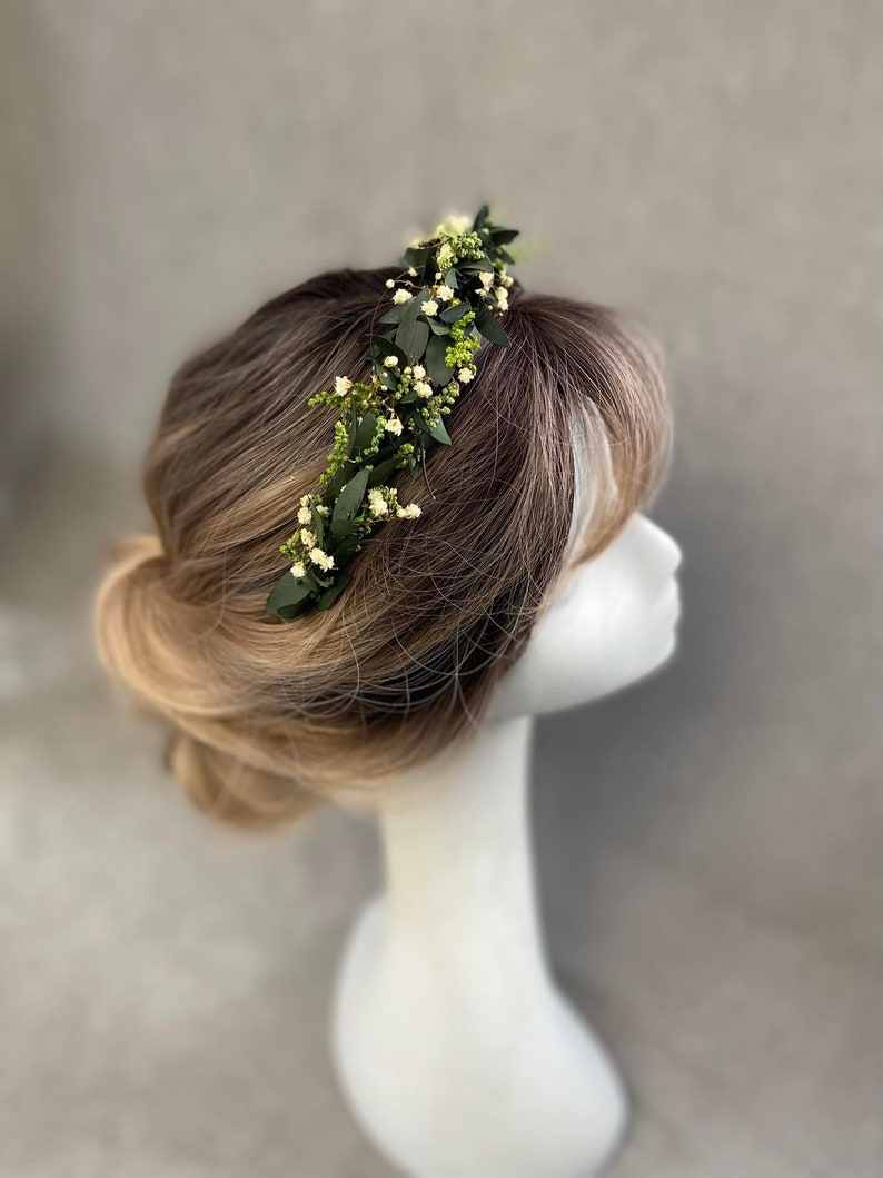 Greenery flower headband Wedding headpiece Bridal flower crown Eucalyptus wedding headband Baby's breath headband Flower girl crown Magaela image 2