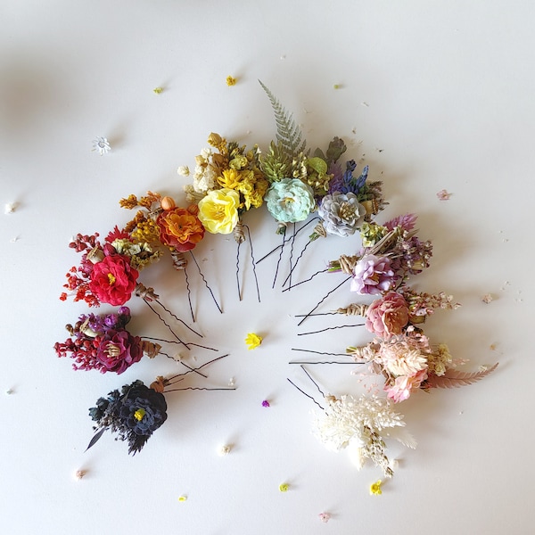 Colourful meadow flower hairpins Rainbow hairpins Hippie flower hairpins Wedding hairpins Romantic boho hairpins flower hairpins Magaela