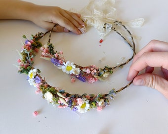 Meadow flower wreath Wild flowers Daisy hair wreath Lavender Mom and daughter Mother's Day Matching set of hair wreaths Matchy matchy Spring