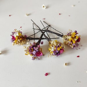 Summer dried flower hairpins Magenta violet yellow hairpins Preserved flowers Bridal hair accessories Natural preserved hairpins Magaela image 2