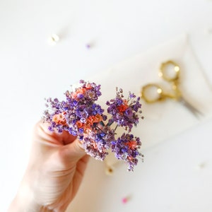 Purple flowers dried hairpins Lilac and pink baby's breath flower clips Romantic violet wedding Bridal flower hair pins Bridal hair Magaela image 1