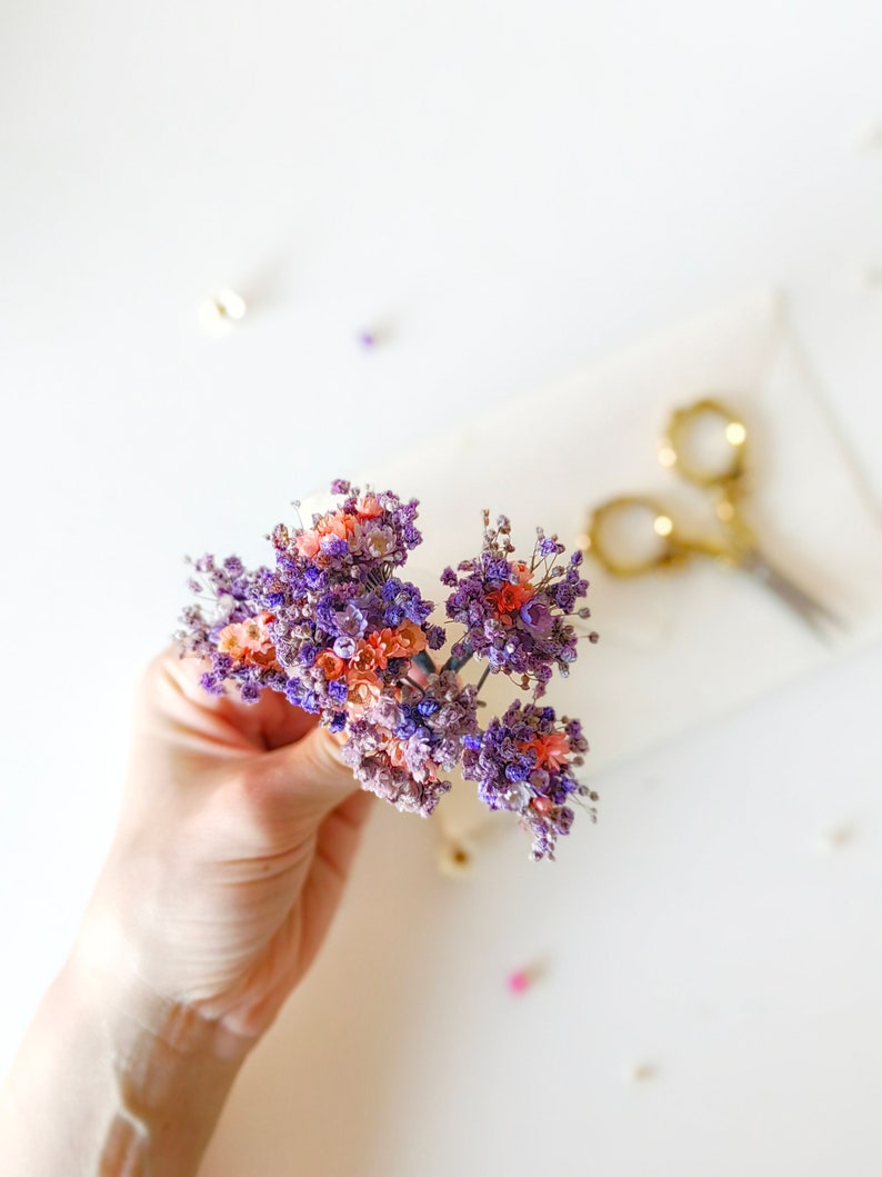 Purple flowers dried hairpins Lilac and pink baby's breath flower clips Romantic violet wedding Bridal flower hair pins Bridal hair Magaela image 1