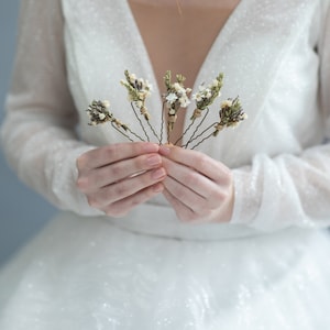 Épingles à cheveux de fleurs de verdure Boho épingles à cheveux de fleurs romantiques Épingles à cheveux de mariage séchées délicates Pinces à cheveux de mariée Accessoires de cheveux de mariage rustiques image 2