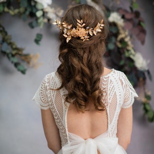 Glamour hair comb Bridal hair comb Vintage hair comb Bridal hair vine Golden bridal hair comb Bridal hair Magaela Cottagecore Bride to be image 2