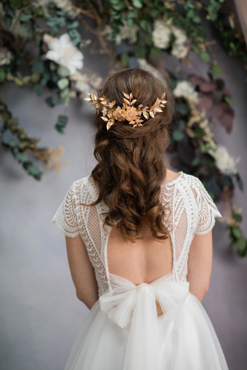 Glamour hair comb Bridal hair comb Vintage hair comb Bridal hair vine Golden bridal hair comb Bridal hair Magaela Cottagecore Bride to be image 2