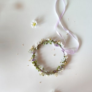 Daisy bridal hair crown Wedding flower wreath Meadow wedding Spring bridal crown Meadowy Summer wedding flower halo Magaela Handmade image 10