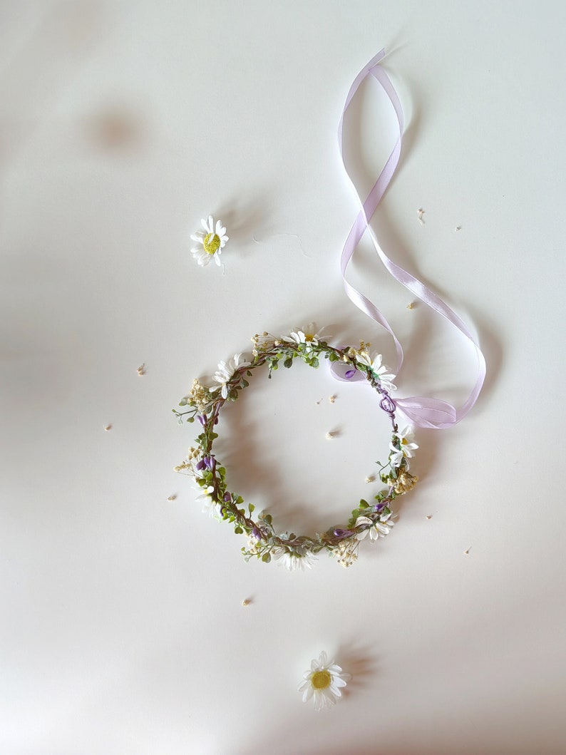 Daisy bridal hair crown Wedding flower wreath Meadow wedding Spring bridal crown Meadowy Summer wedding flower halo Magaela Handmade image 10