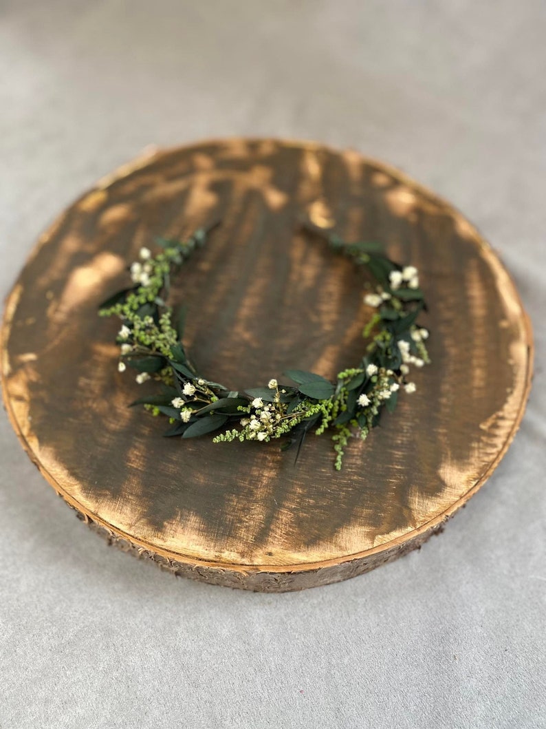 Greenery flower headband Wedding headpiece Bridal flower crown Eucalyptus wedding headband Baby's breath headband Flower girl crown Magaela image 1