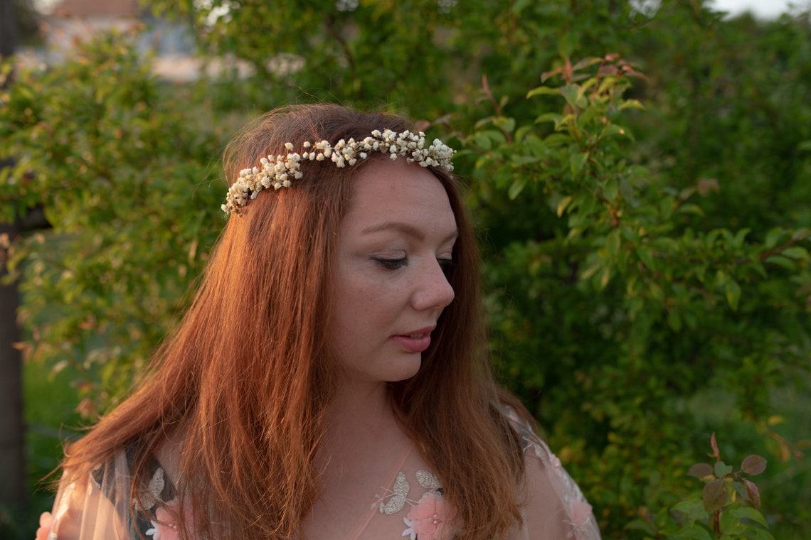 Baby's Breath Flower Crown Natural Bridal Hair Wreath Etsy UK