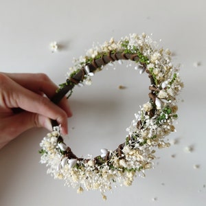 Beige natural dried headband Earthy flower hairband Gypsophila wedding headpiece Barn Rustic wedding Preserved flower headband Magaela image 9