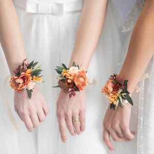 Flower Wrist Corsages Orange Bracelets for Bridesmaid Wedding