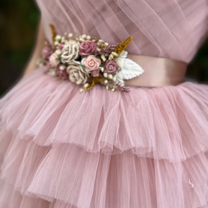 Cinturón de flores romántico Faja de flores rosa polvoriento Cinturón de boda rosa pastel para vestido Cinturón romántico con cinta Joyería de flores de boda Magaela imagen 4