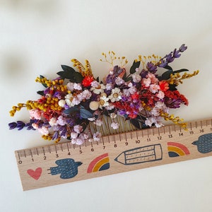 Colorful bridal comb Wild flowers Meadow flowers Summer wedding Preserved flower hair comb Bridal hair accessory Rustic wedding Flower hair image 6