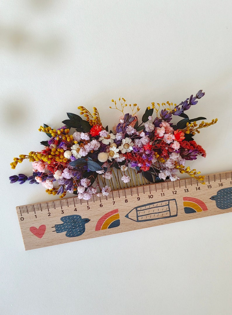 Colorful bridal comb Wild flowers Meadow flowers Summer wedding Preserved flower hair comb Bridal hair accessory Rustic wedding Flower hair zdjęcie 6