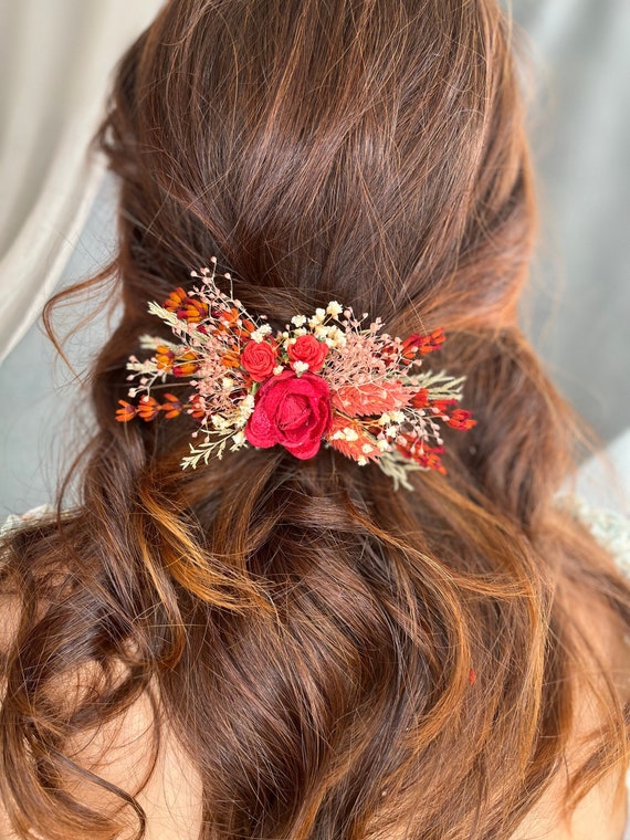 8 Stück Rote Rosen-Haarspangen & Broschen Set – Stoffblumen, 7 & 10 Cm | Für Hochzeit, Party, Halloween, Valentinstag