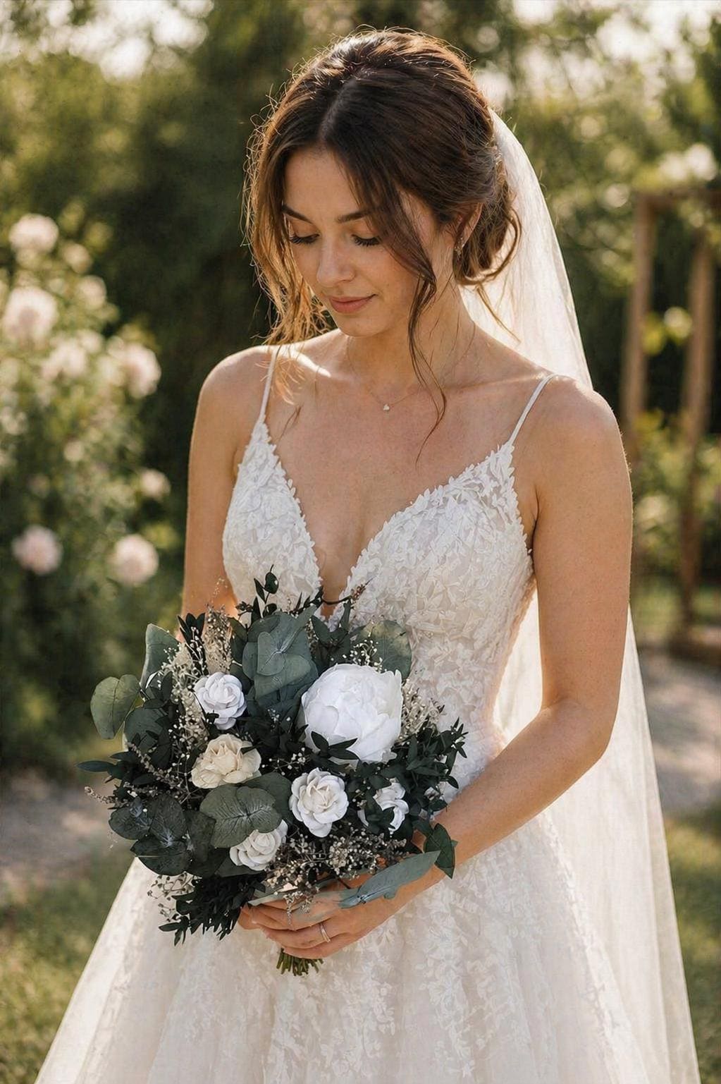 Eucalyptus Wedding Bouquet: White Peony & Greenery Bridal Bouquet