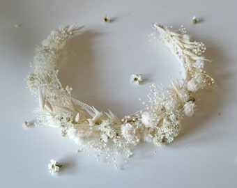 Baby's breath half flower wreath Natural white crown Dried hair wreath Vintage flower wreath Bridal half crown Cottagecore wedding Magaela