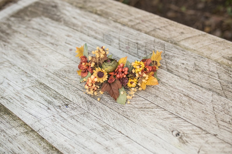 Autumn floral hair arrangement Flower arrangement Hair flowers Wedding hair accessories Hair wreath Bridal accessories Handmade arrangement image 8