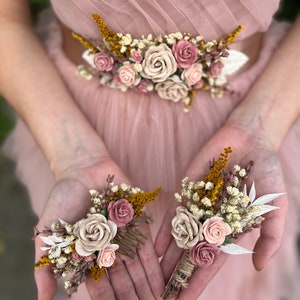Cinturón de flores romántico Faja de flores rosa polvoriento Cinturón de boda rosa pastel para vestido Cinturón romántico con cinta Joyería de flores de boda Magaela imagen 8