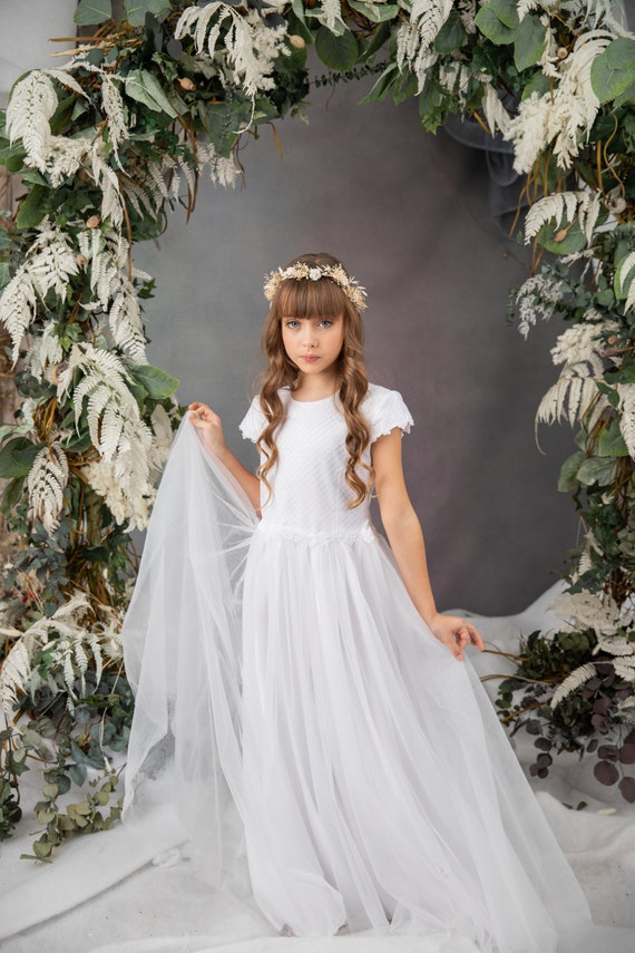 Flower Girls Veil Wedding First Communion Bow Headband Hair