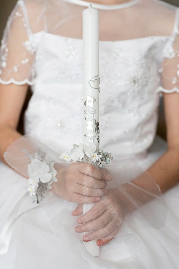Handmade Floral Candle Decoration For First Holy Communion Etsy