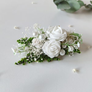 First holy communion clip with roses and pearls Flower hair comb Barrette flower clip Flower girl Bridal accessories White flower headpiece image 8