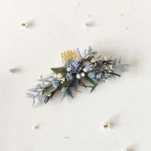 Romantic bridal hair comb Baby blue flowers Blue bridal hair comb Greenery hair comb Bridal hairstyle Blue and green hair comb Flower hair image 3