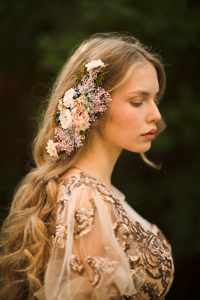 Romantic Hair Comb Flower Handmade Comb With Blueberries Etsy