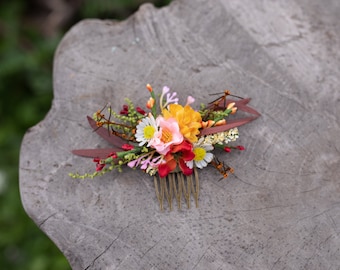 Summer mini hair comb for bride Wedding flower comb Decorative hair comb Bridal accessories Magaela Meadowy floral comb Bride to be Handmade