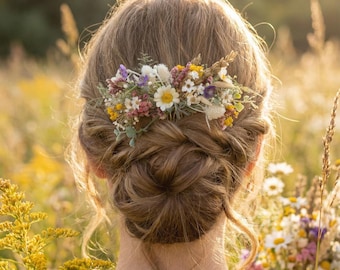 Wildblumen Haarkamm – Boho Blumen Haarschmuck mit Margeriten, Wiesenstil