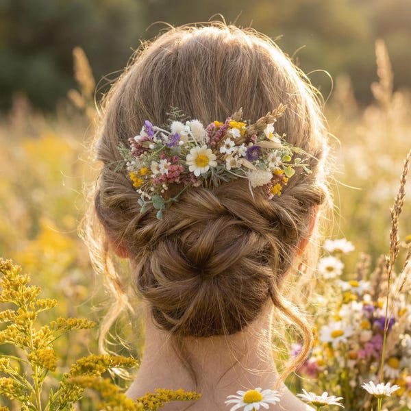 ワイルドフラワーブライダルヘアコーム、ボヘミアンウェディングヘアピース、野の花のヘアアクセサリー、素朴なブライダルヘッドピース