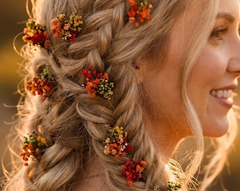 Horquillas de flores de otoño: Horquillas nupciales con flores preservadas