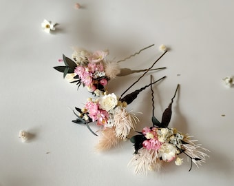 Romantic fluffy hairpins Pink wedding hairpins Bridal hairpins Wedding jewellery Bride to be Bunny tails flower hairpin Bride to be